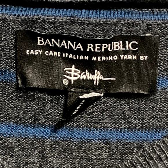 Men's BANANA REPUBLIC L V-Neck Sweater Gray Blue Italian Merino Wool Baruffa - Picture 2 of 8